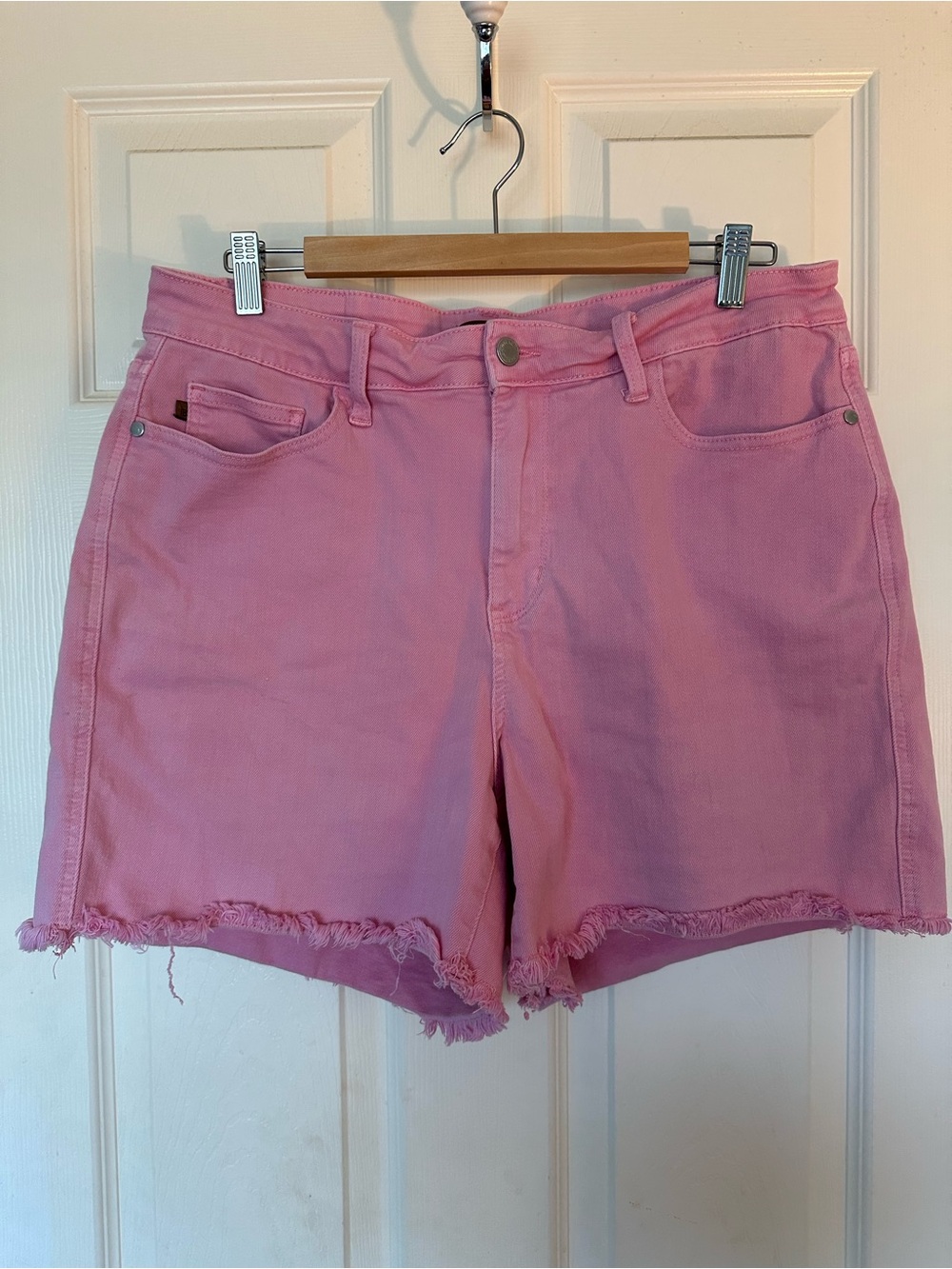 Judy Blue Pastel Pink Frayed Hem Denim Shorts